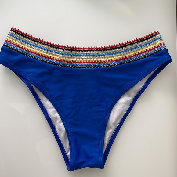 Royal Cobalt Blue Contrast Trim Triangle Bikini Chain Link Straps Size M - Picture 11 of 15